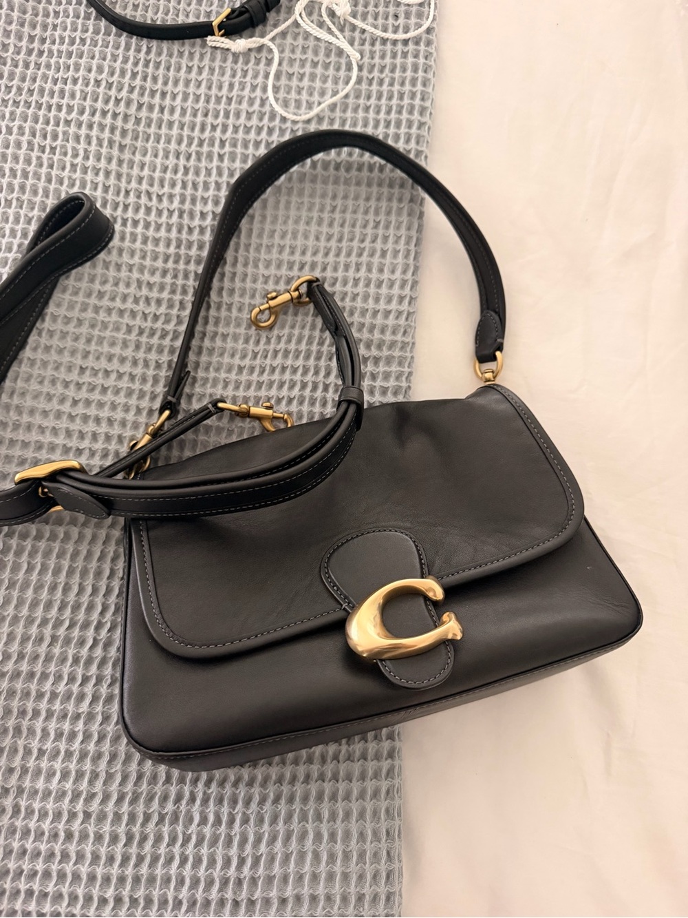 Coach Soft Tabby Black Leather Shoulder Bag with Gold Hardware